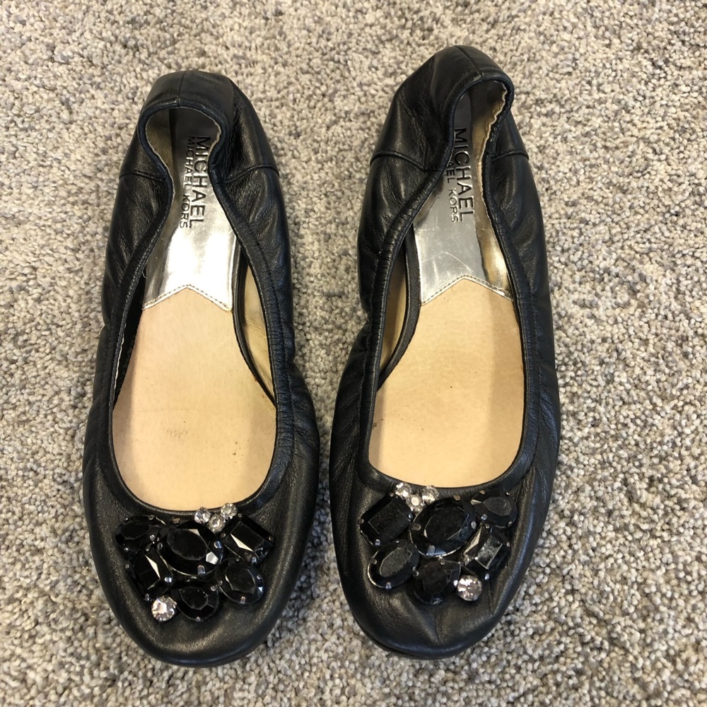 Michael Kors Black Leatherโ Embellished Ballerina Flats Sz. 7